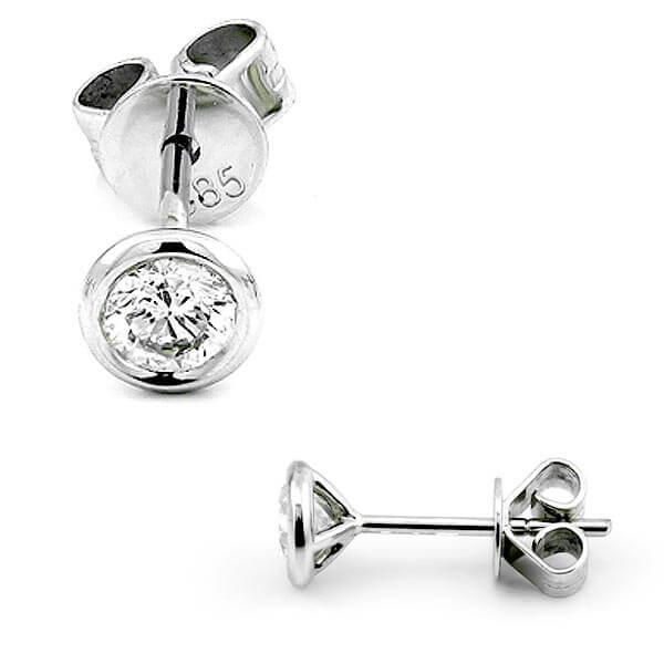 Solitaire Ohrstecker Zarge mit Diamanten 585 Gold