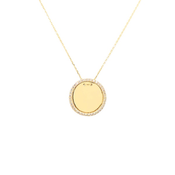 Anhänger Kreisplatte mit Kette und Zirkonia 585 Gold klein E11087
