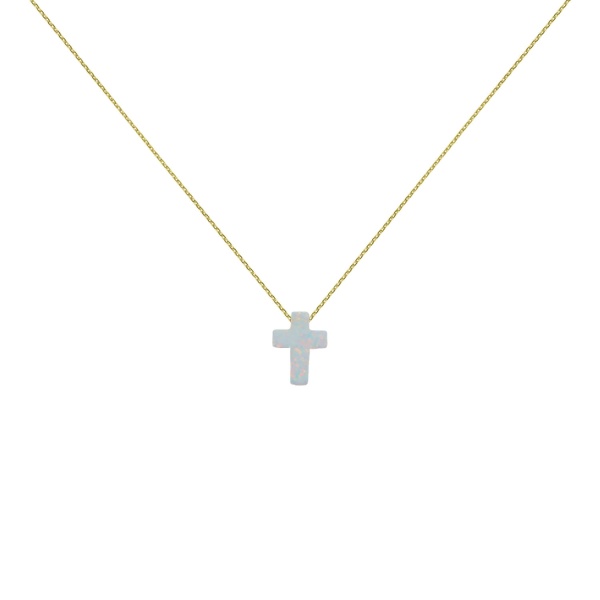 Anhaenger weisser Opal Kreuz mit Kette 585 Gold E12496