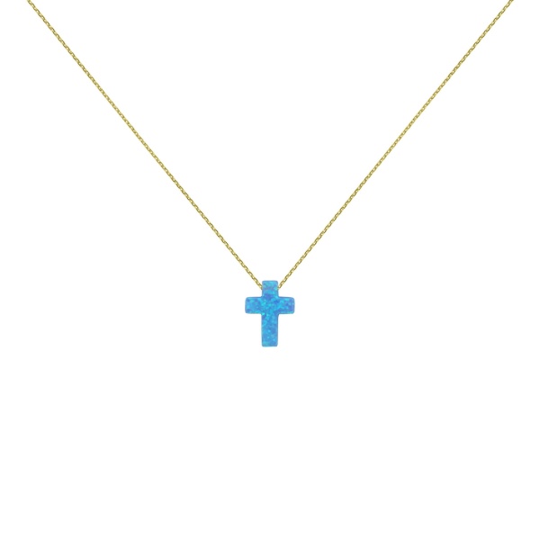 Anhaenger weisser Opal Kreuz mit Kette 585 Gold E1249