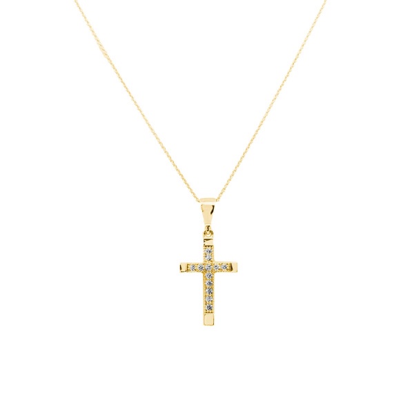 Anhänger Kreuz mit Kette und Zirkonia 585 Gold E11633