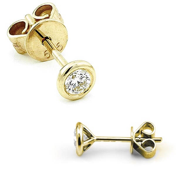 Solitaire Ohrstecker Zarge mit Diamanten 585 Gold