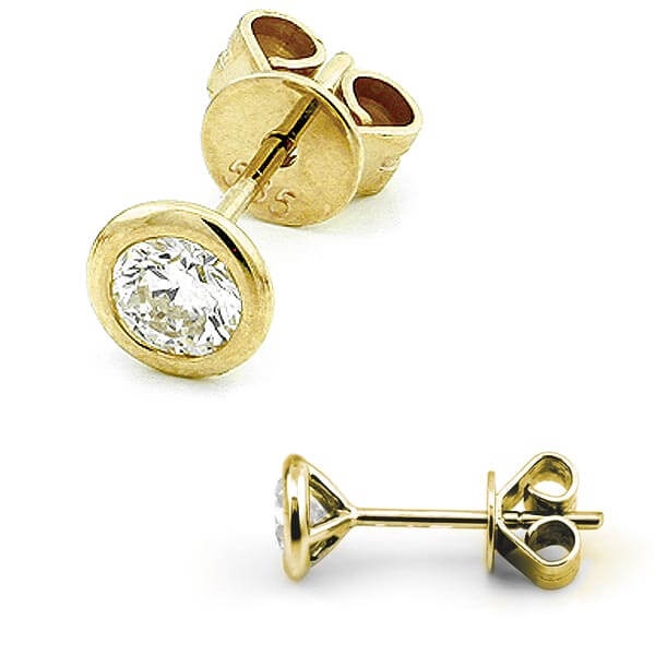 Solitaire Ohrstecker Zarge mit Diamanten 585 Gold