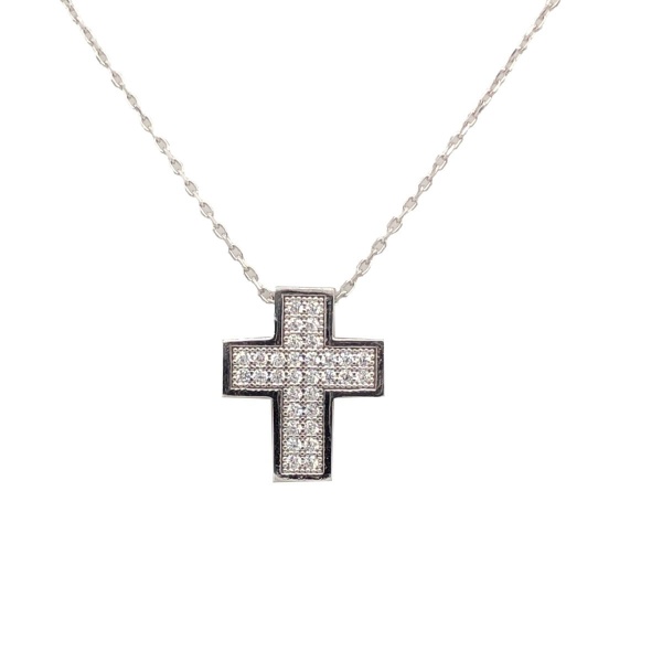 Kreuz inkl. Kette mit Zirkonia 585 Weißgold E10913