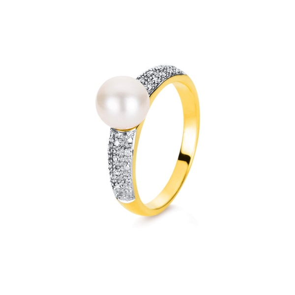 Diamantring 750 Gold mit Perle 1A01