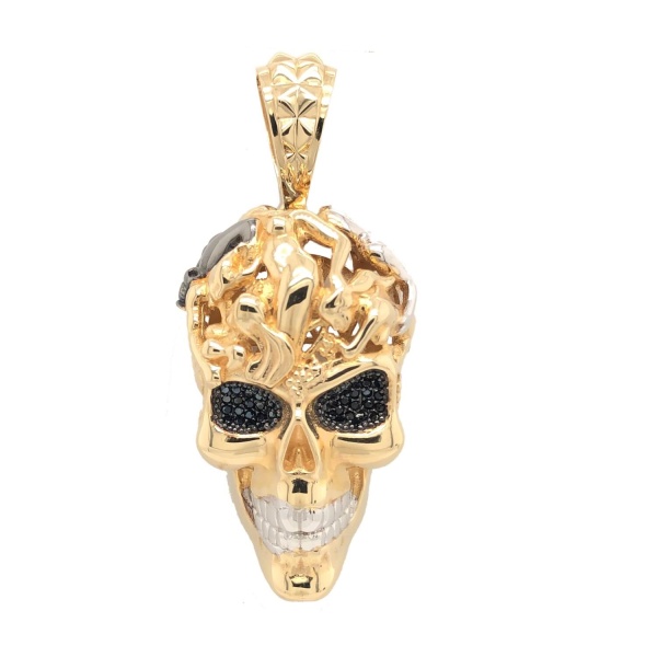 Totenkopf Anhänger 585 Gold mit Zirkonia Steinen 