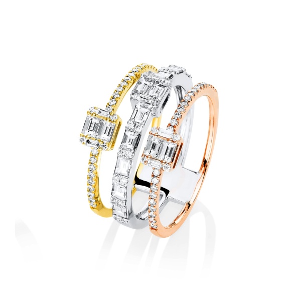 Diamantring 750 Gold mit Baguette Diamanten 1K82