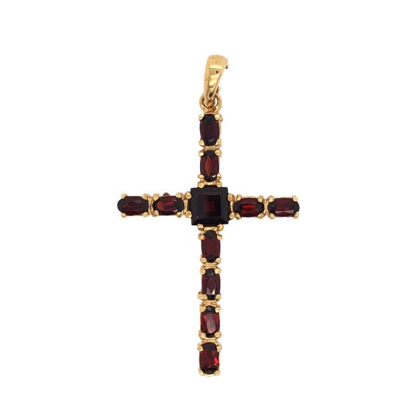 Anhänger Kreuz 585 Gold mit Granat E10881