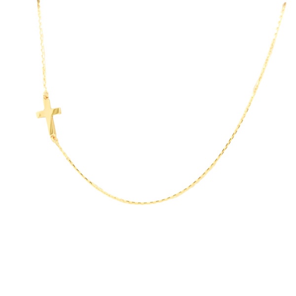 E11545 Kette mit Kreuz klein 585 Gold frontal