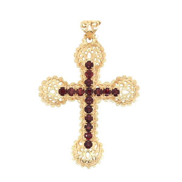 Anhänger Kreuz 585 Gold mit Granat E10879