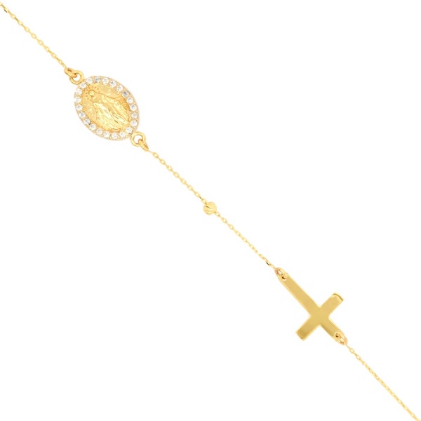 E11540 Armband Kreuz und Mutter Maria 585 Gelbgold diagonal