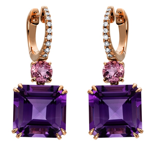 Diamantohrhänger 750 Gold mit Amethyst und Turmalin 2H84