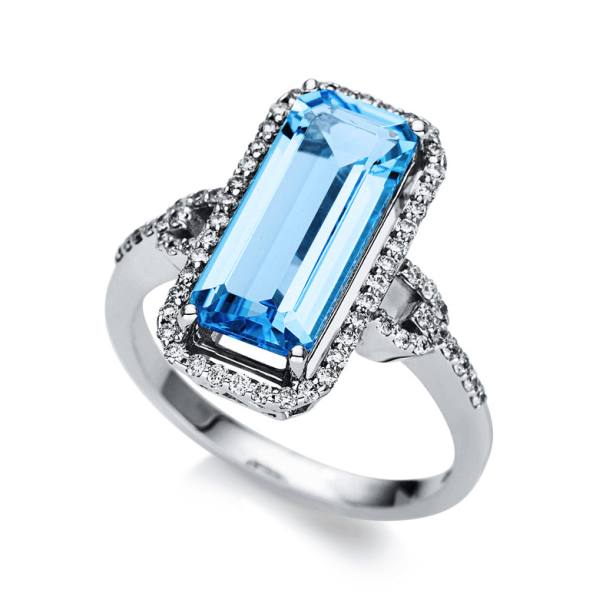 Diamantring 750 Gold mit Diamanten und Blautopas 1U12