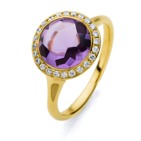 Diamantring 750 Gold mit Amethyst 1B29