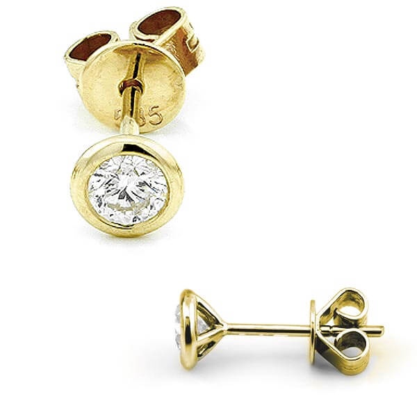 Solitaire Ohrstecker Zarge mit Diamanten 585 Gold