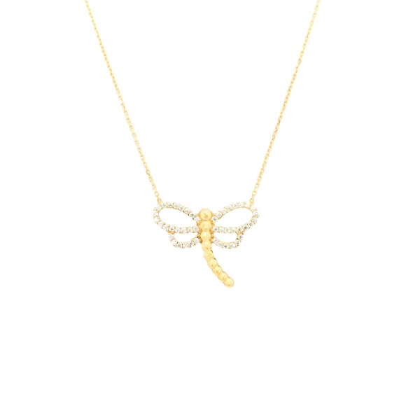 Anhänger Libelle mit Kette und Zirkonia 585 Gold E11623