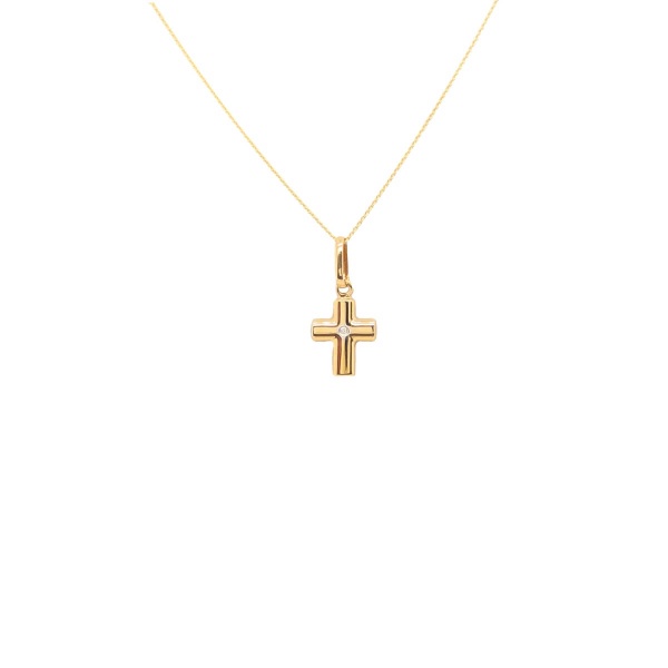 Anhänger Kreuz mit Kette und Zirkonia 585 Gold E11090