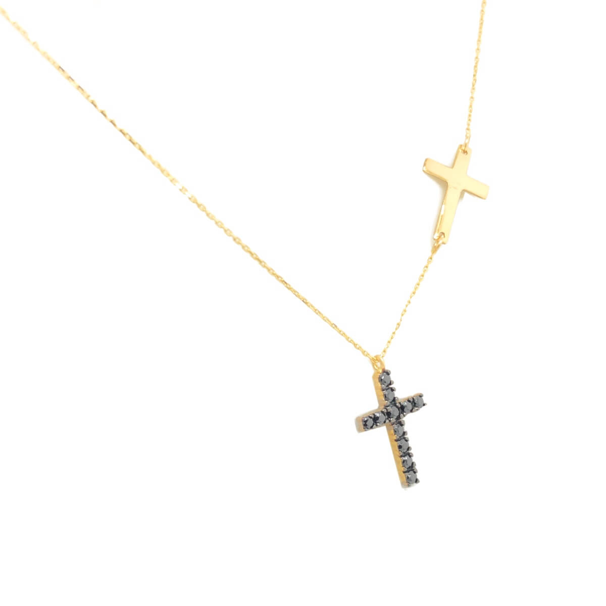 Kette Doppel-Kreuz mit Zirkonia 585 Gold