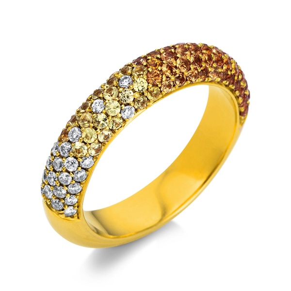 Diamantring 750 Gold mit farbigen Safiren 1S88